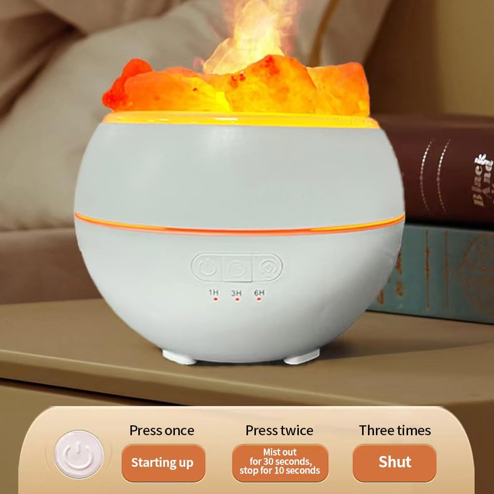 YZYOE Salt Stone Humidifier with LED Ambient Light, Flame Light and Rainbow Gradient USB Aromatherapy Machine, Combination of Bedside Night Light and Humidifier.