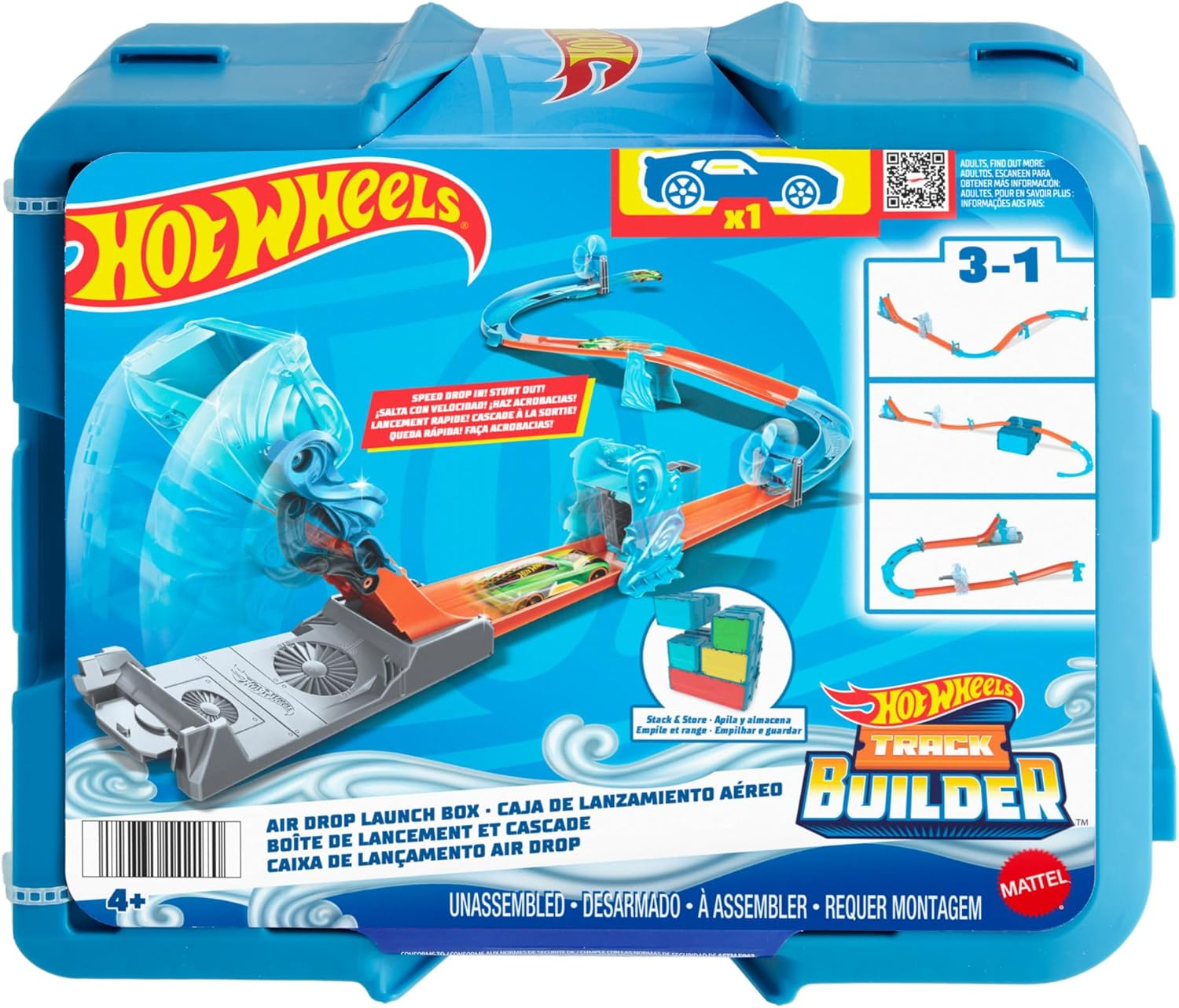 Hot Wheels Track Builder Playset Wind Gravity Pack with 1:64 Scale Toy Car & 12 Component Parts in Modular Storage Box image number 4