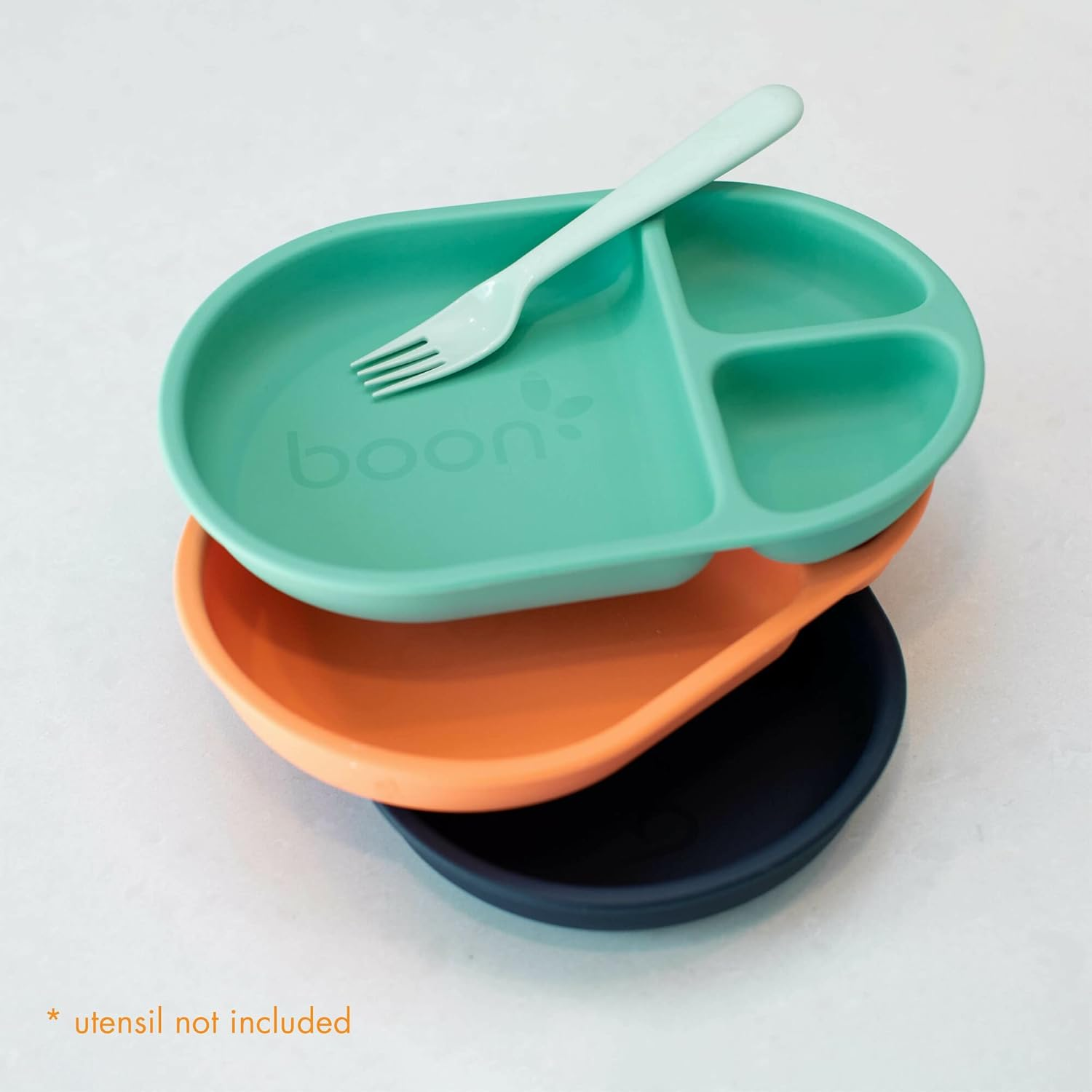 Boon Chow Silicone Divided Plate, Mint Multicolor 9.1-Inch Length X 6.2-Inch Width (Pack of 3) image number 1