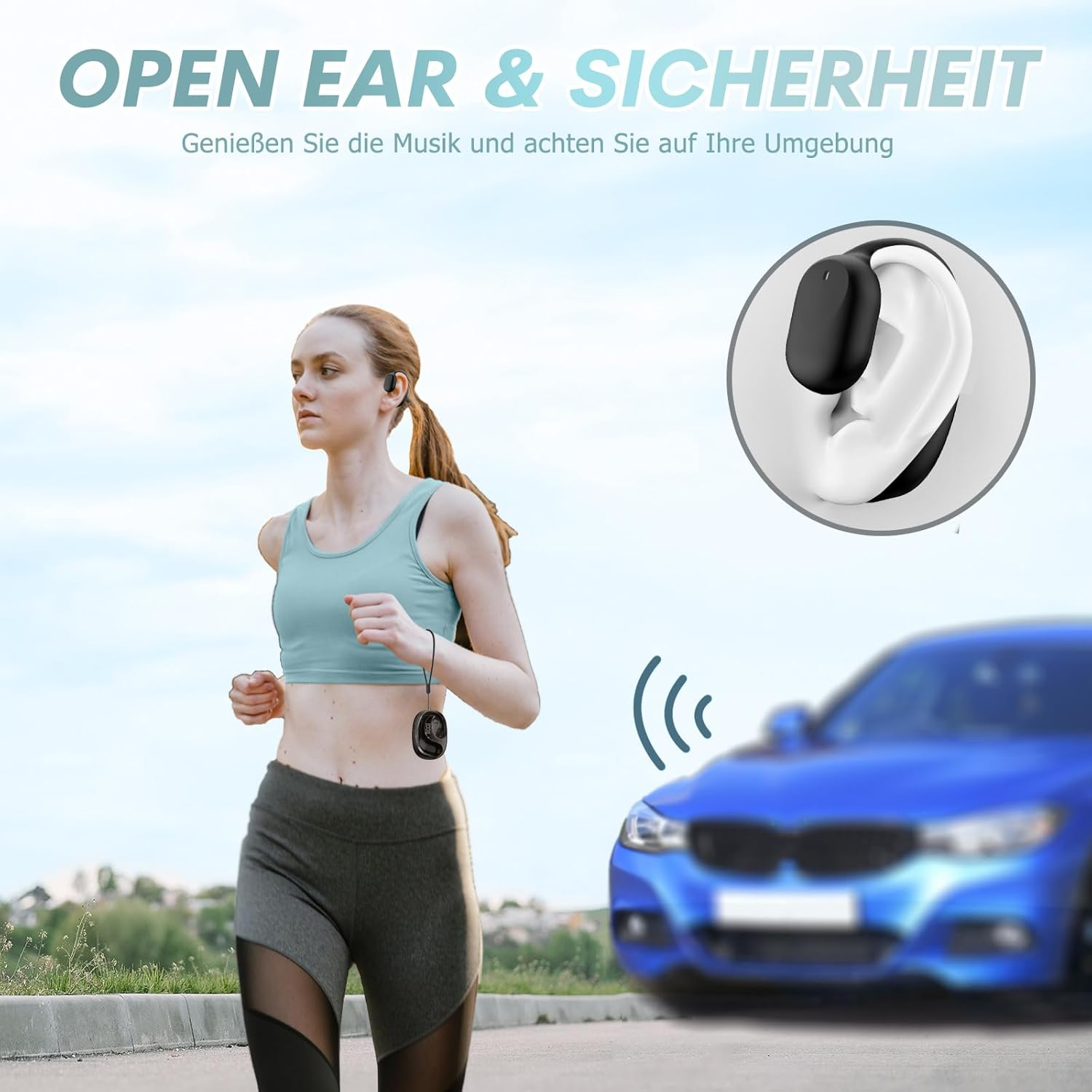 Xmenha Open Ear Bone Conduction Sports Headphones Wireless Bluetooth 5.3 Ear Hooks Earbuds Transparent image number 5