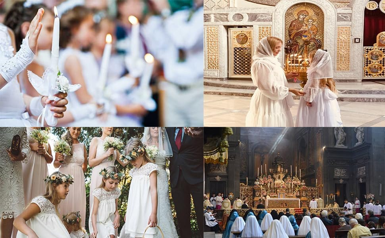 Flowergirl Veils First Communion Veil Lace Floral Edge Veil Headwrap for Grils F5 - Ivory Veil-Flowers image number 2