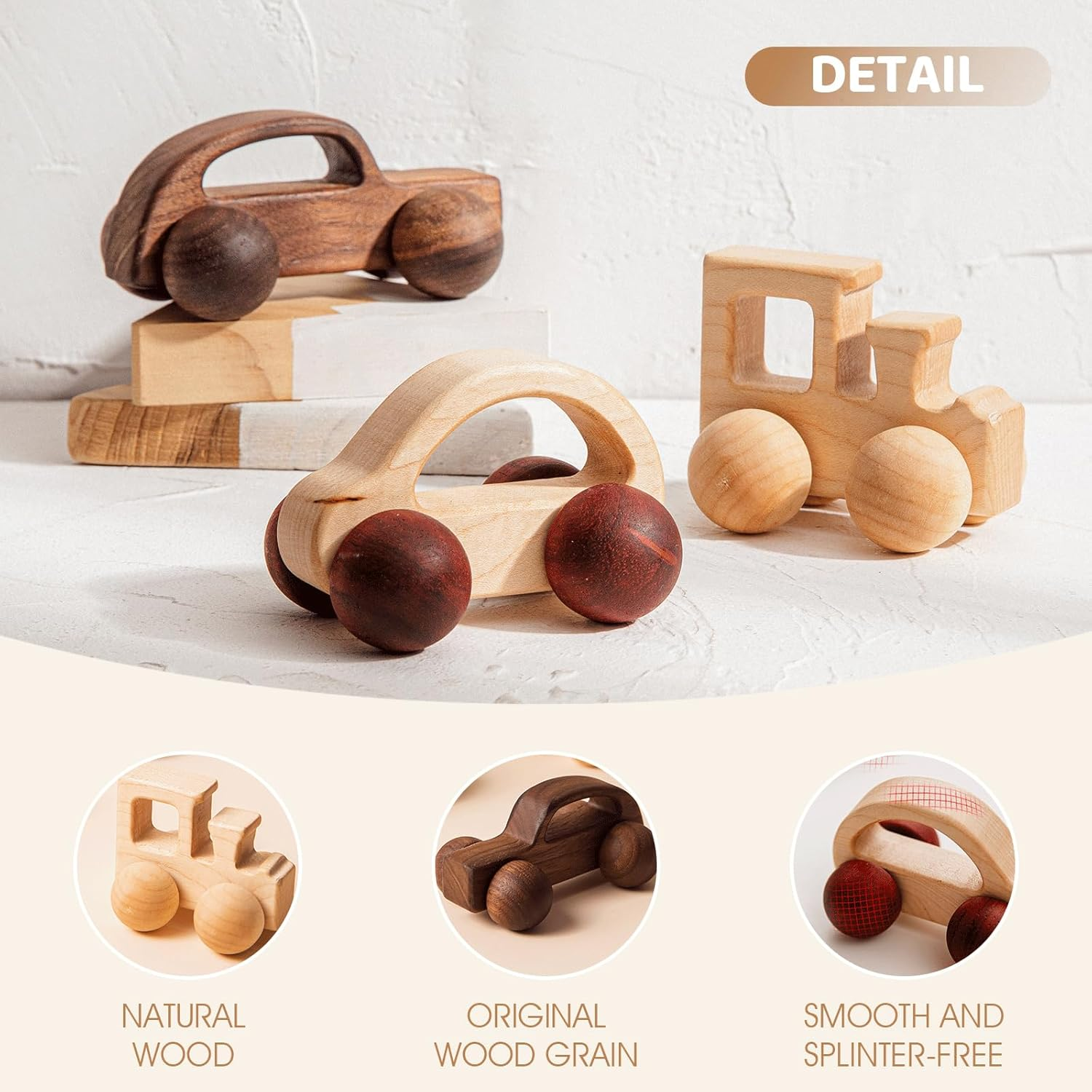 3PCS Wooden Baby Toys Montessori Toys for Babies 0-6-12 Months Push Car for 1 Year Old Boy Birthday Gift image number 1