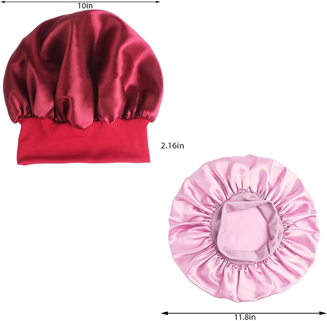3PCS Satin Bonnet, Sleeping Caps, Satin Hair Bonnet for Sleeping, Elastic Wide Band Hat Night Sleeping Head Cover for Girls, Gift for Birthday, Christmas, Thanksgiving, Valentine'S Day image number 5
