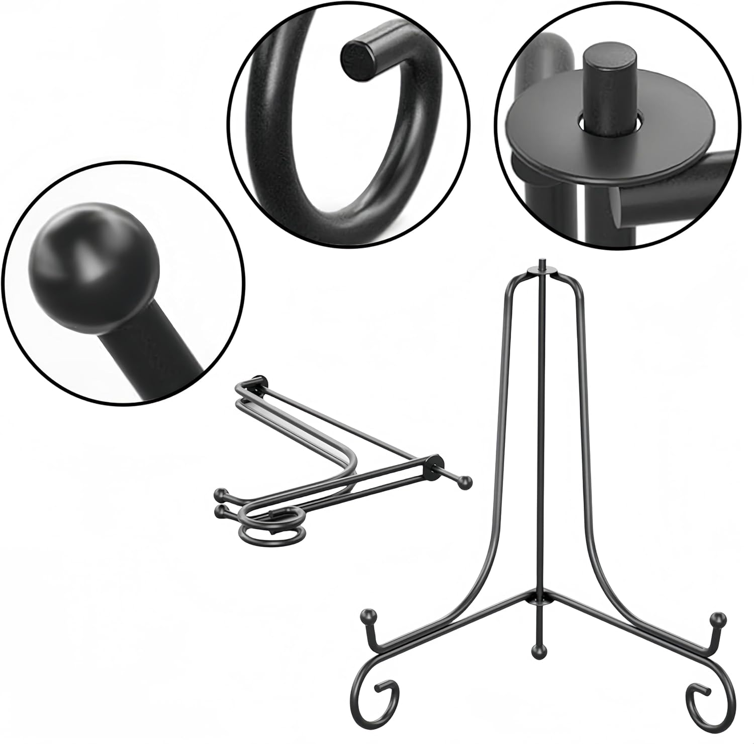 Black Iron Picture Frame Stand, 4 PCS 6 Inch Adjustable and Stable Plate Holder Display Stand,Collapsible Frame Holder Stand for Book, Tabletop Art, Picture,Artworks,Photo and Platter