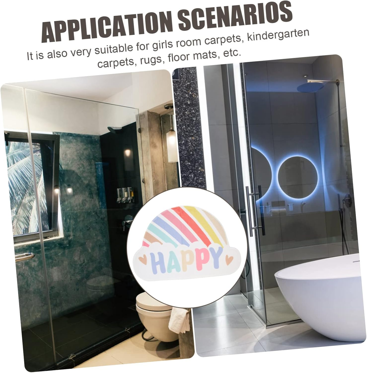 JOINPAYA Anti-Skid Rainbow Door Mat - Cute Absorbent Rainbow Bathroom Rug 60X40Cm for Kids Room and Home Use