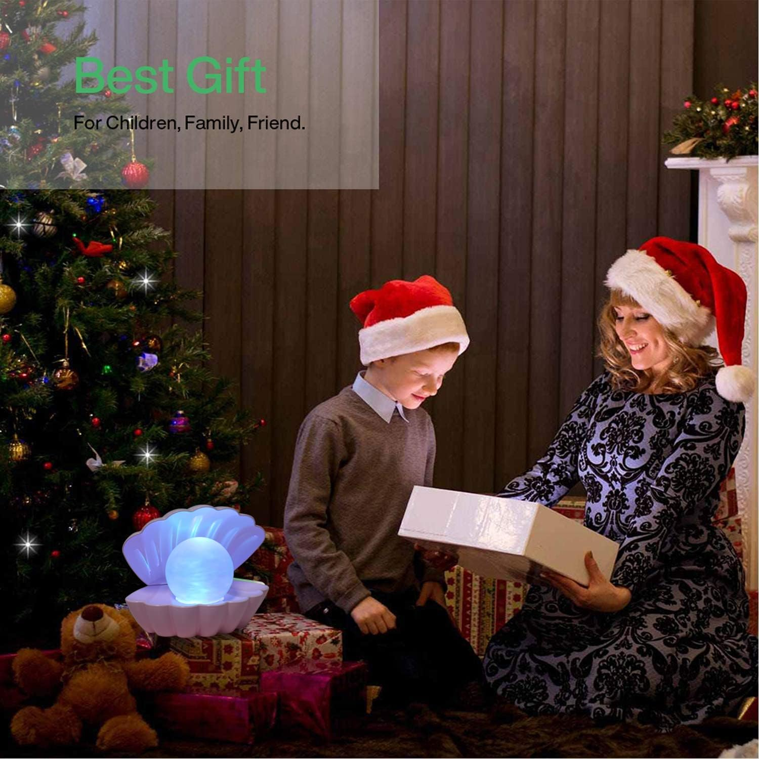 LKUA Shell Pearl Beach Themed Night Light, RGB 8 Colors Changing Mood Shell Pearl Lamps, Bedside LED Clamshell Portable Night Lights for Bar (Pink)