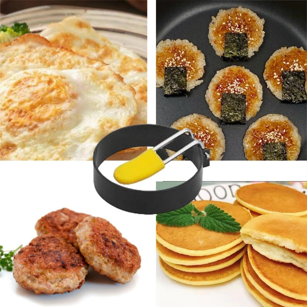 Naisfei Egg Ring,4 PCS Stainless Steel Egg Rings Non Stick for Frying, round Egg Shaper for Frying Pan, Poached Egg Moulds for Fried Eggs, Griddle Egg Circles with Oil Brush,Pancake Rings for Burger image number 1