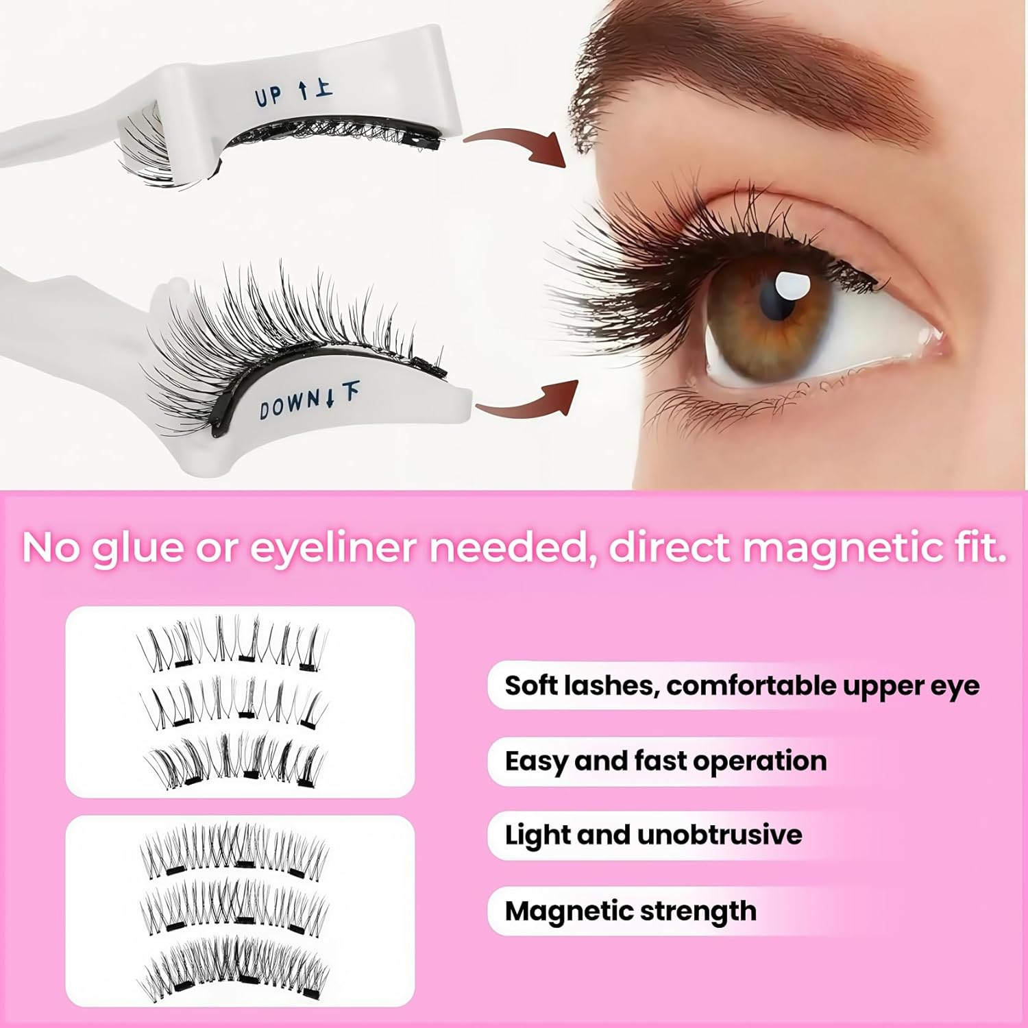 Magnetic Eyelashes 4 Pairs, Long Lasting Reusable with Applicator, Cat Eye Black Curly Wispy Thick Fluffy,No Need Glue 3D Look Eye Makeup,Waterproof, Easy to Wear. image number 2