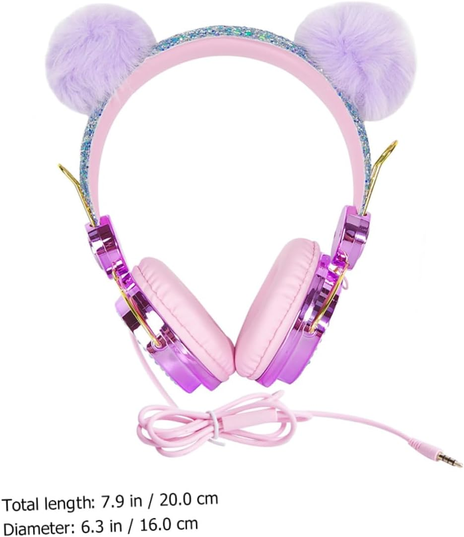 Gadpiparty -Ear Headphones for Kids with Mic, Wired Children Headset for School and Computer Use, Rhinestone Glitter Purple Unicorn Design with Furry Pom-Pom, Girls Earphones Random Color image number 6
