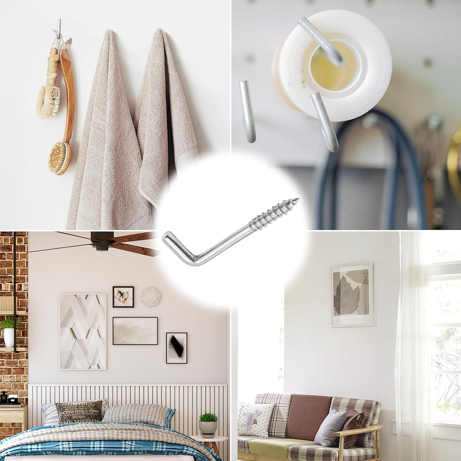 Soimuk 304 Stainless Steel M5 Screw-In Hooks 60 Pcs,7 Shape Screw Hooks,Right Angle Medal Hooks L Shaped Screw in Hooks for Hanging image number 6