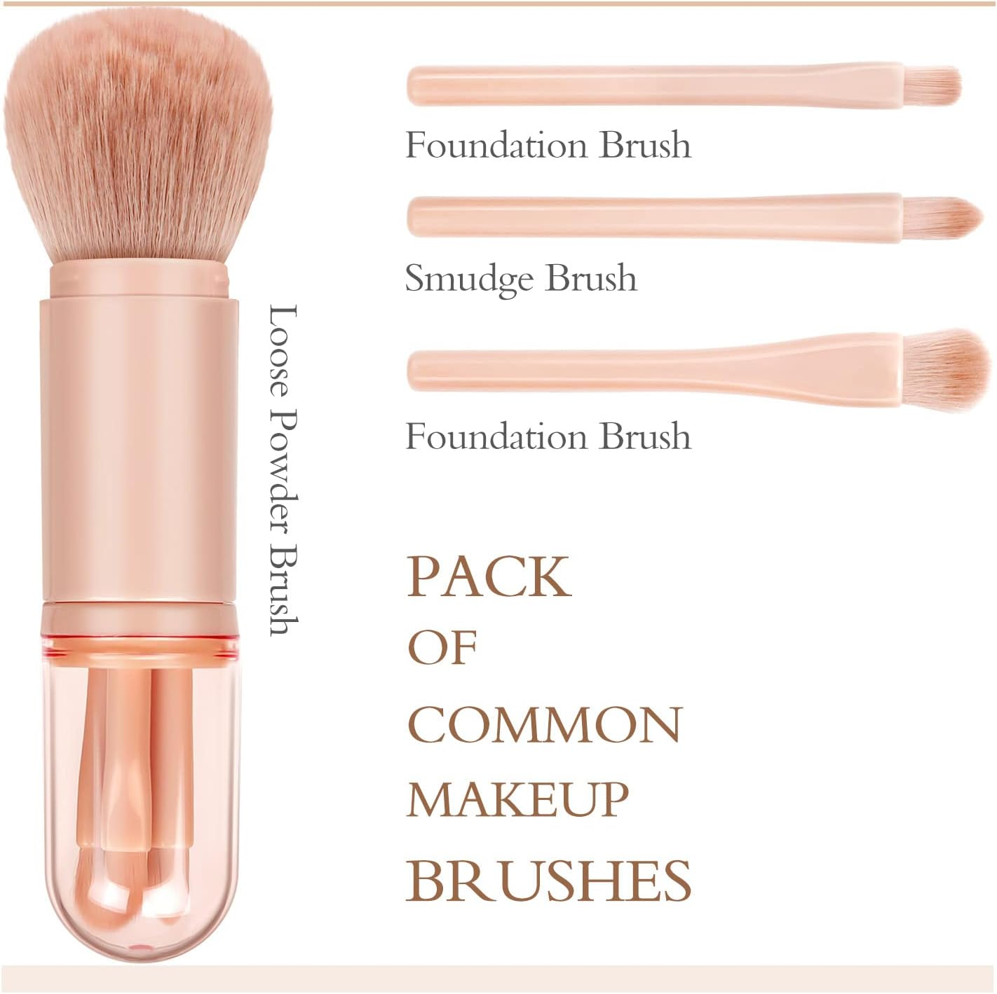 Travel Makeup Brushes Set: 4 in 1 Mini Cute Makeup Brush Retractable Professional Foundation Blending Powder Eye Shadow Brush for Women Facial Cosmetics Makeup Brush Set image number 2