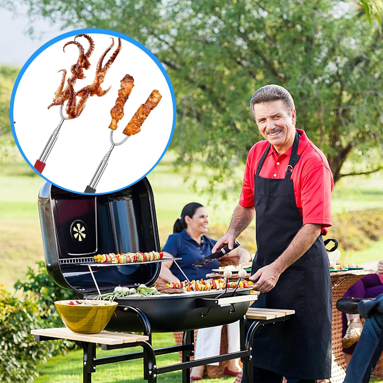 Barbecue Forks-4 Pack Marshmallow Roasting Sticks Extendable Stainless Steel 27 Inch U Shape Hot Dog Fork Marshmallow Toasting Fork with Handle Grilling Skewers for Fire Pit and BBQ Campfire Party image number 6