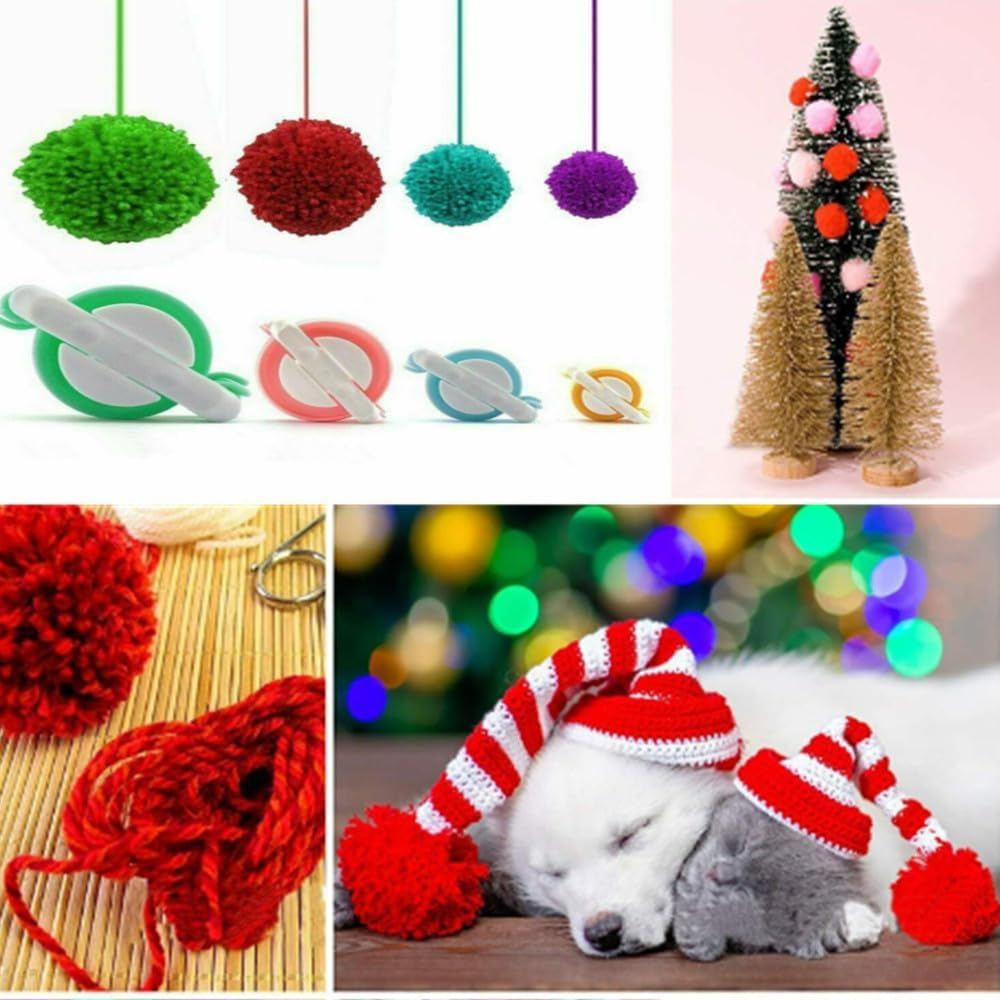 Pom Pom Makers,Pompom Maker Tool Set for Fluff Ball Weave DIY Wool Yarn Knitting Craft Project for Kids and Adult 1 Pcs Scissors+Set of 4 Pom Pom Makers, Loopunk image number 1
