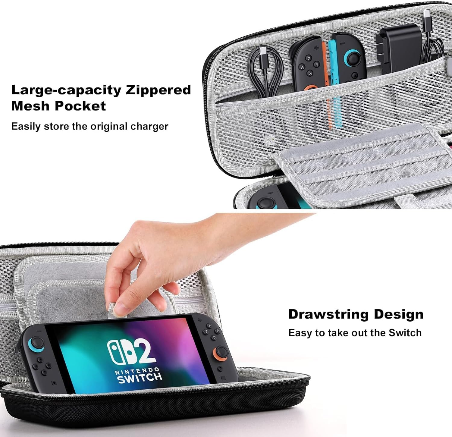 Carrying Case Compatible with Switch 2 (2025) 7.9 Inch, Protective Hard Shell Portable Travel Case, Durable Ballistic Nylon, Lightweight and Large Capacity, Accessories Compatible with Switch 2, Black image number 6