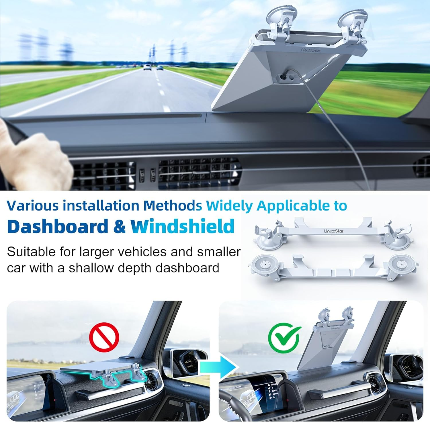 FONKEN Starlink Mini Car Mount for Dashboard & Windshield, Suitable for Most Vehicles, Ensures Stable Satellite Signal image number 1