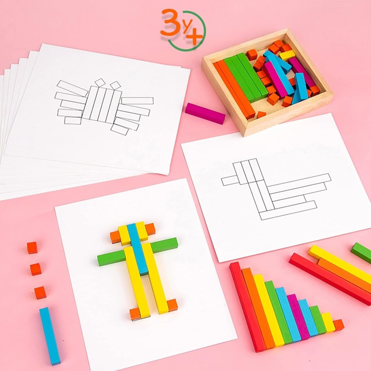 Wooden Cuisenaire Rods Individual Kit, Create Interesting Shapes Counting Sticks Brightly Colored Release Imagination for Counting for Children image number 6