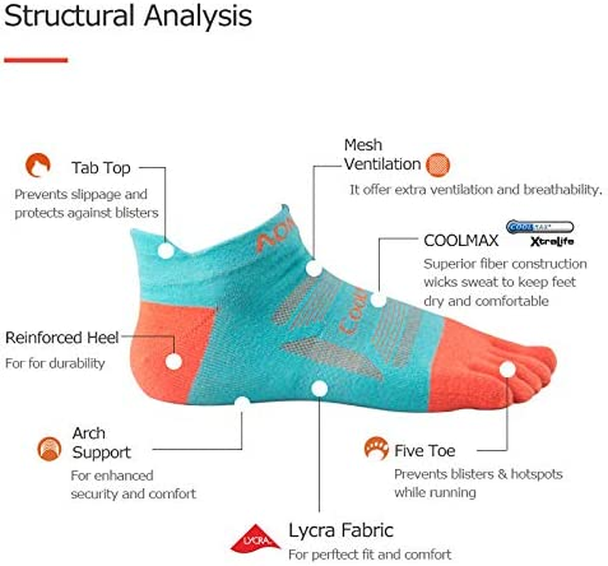 3 Pack Sports Low Cut Socks Men Women Toesocks Arch Support No Blister Five Finger Toe Socks image number 4