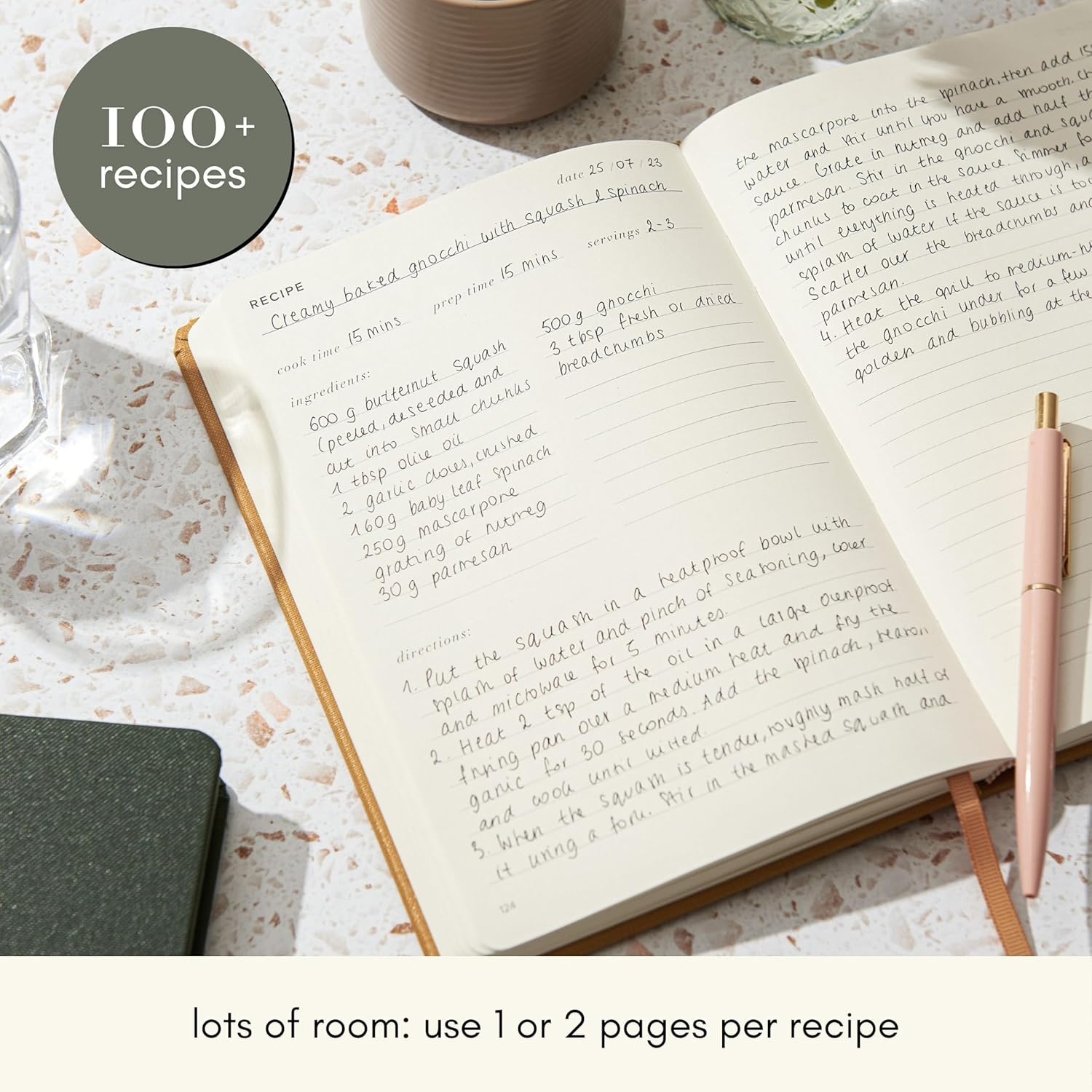 KUNITSA CO. Recipe Notebook - Keepsake Gift. Hardcover Blank Recipe Book to Write in Your Own Recipes, with Journaling Prompts about the Chef. 100 Recipes (Mustard Yellow)