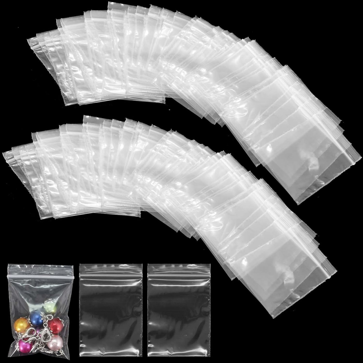 Becanno 500PCS Reusable Clear Plastic Seal Bags, Grip Seal, Small Resealable, Poly Zip Lock, for Kitchen Storage, Jewellery, Drugs, Small Cookies and Sweets (6 X 4 Cm) image number 1