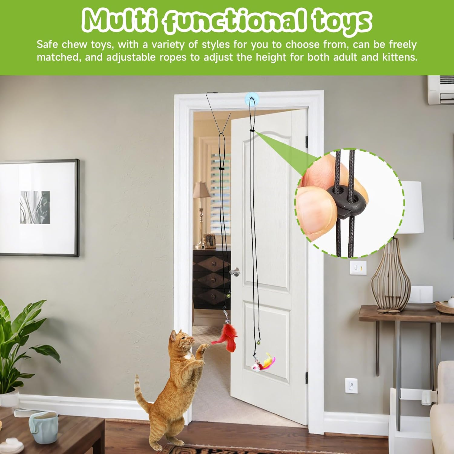 Pearyaest 20 Pack Cat Toys for Indoor Cats,4-In-1 Interactive Feather Teaser Cat Toy Set,Interactive Cat Toy with Rotatable Suction Cup,Replacement Hooks,Caterpillar,Butterfly,Rainbow Ball image number 1