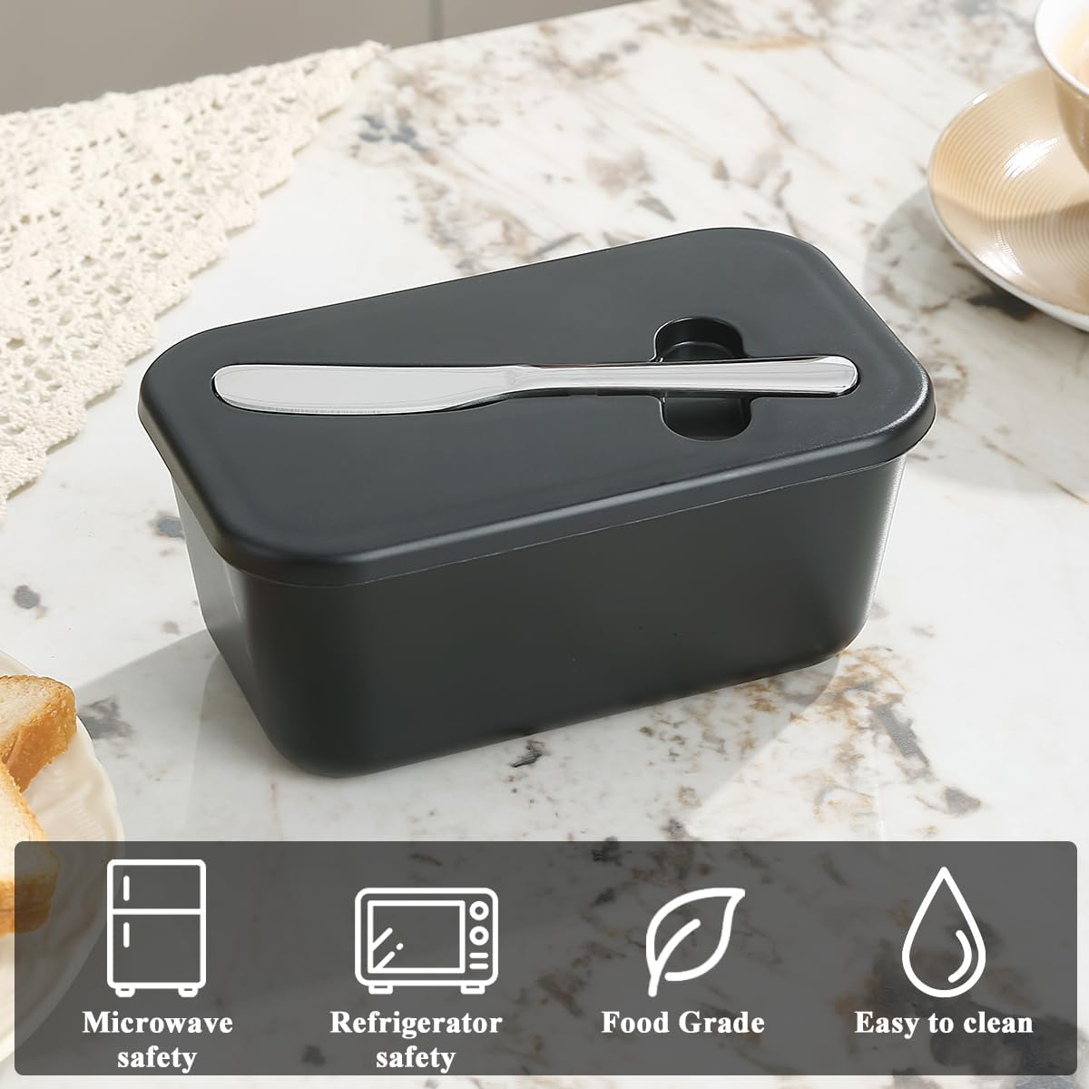 Butter Dish with Lid for Countertop and Refrigerator Door Shelf, Reanea Plastic Butter Holder Tray Container with Butter Knife, Easy Scoop Dishwasher Safe image number 1