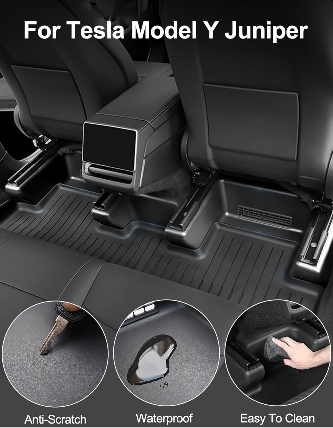 Foor Mats Kits for Tesla Model Y Juniper 2025 2026 Front Seat Slide Rail Cover Underseat Edge Protector TPE Seat Track Kick Mat Full around Wrap Case Shells Accessories (Black) image number 6