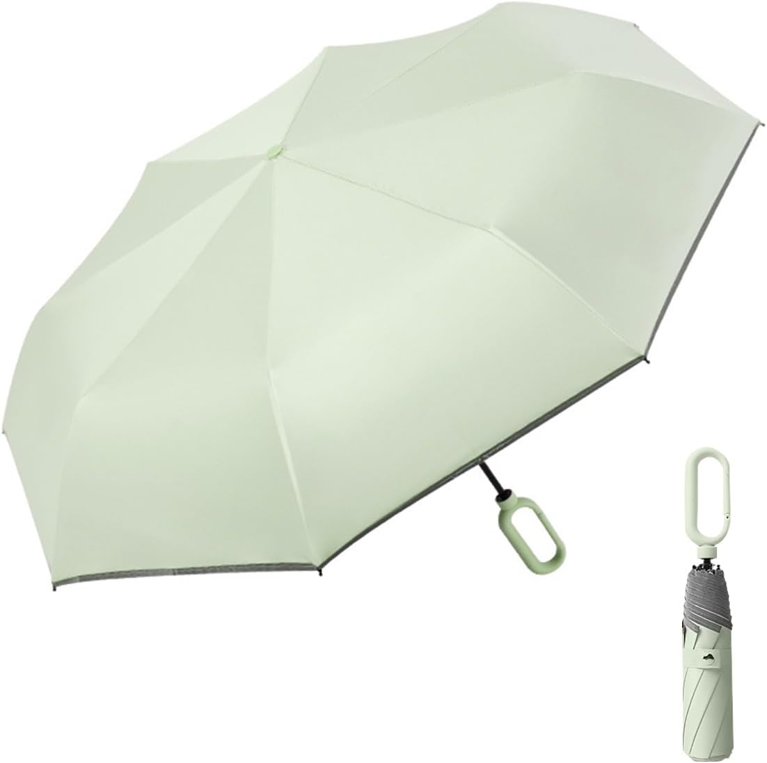 Foldable Windproof Ring Buckle Umbrella with Protect the Reflective Strip Rain and Sun Weather Resistant UV Guarded Sophisticated Manual 8-Bones Umbrella for Travel and Work