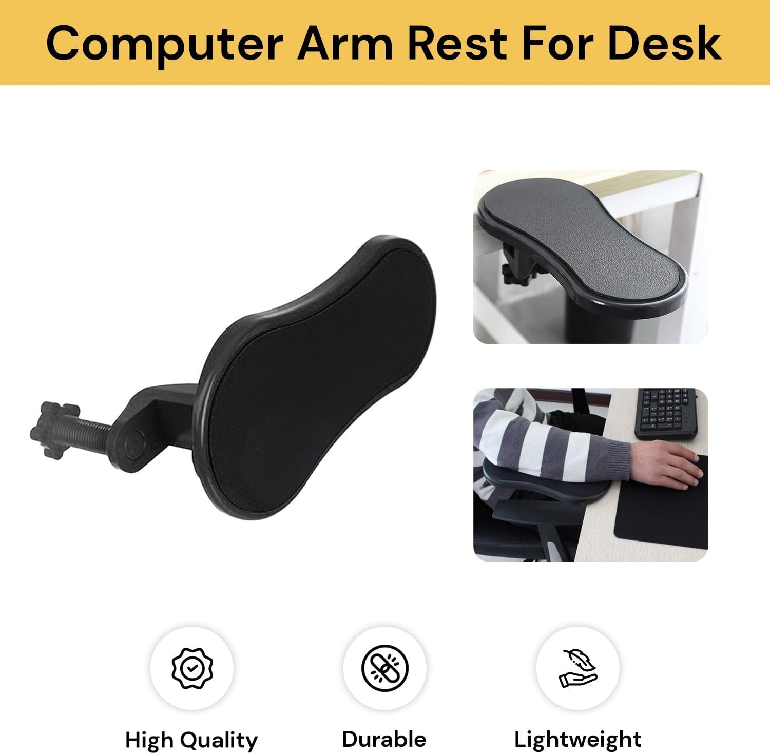 EZONEDEAL Computer Arm Rest for Desk, Adjustable Ergonomic Wrist Rest Support for Keyboard Armrest Extender Rotating Mouse Pad Holder for Table, Office, Chair, Desk, (Black) image number 4