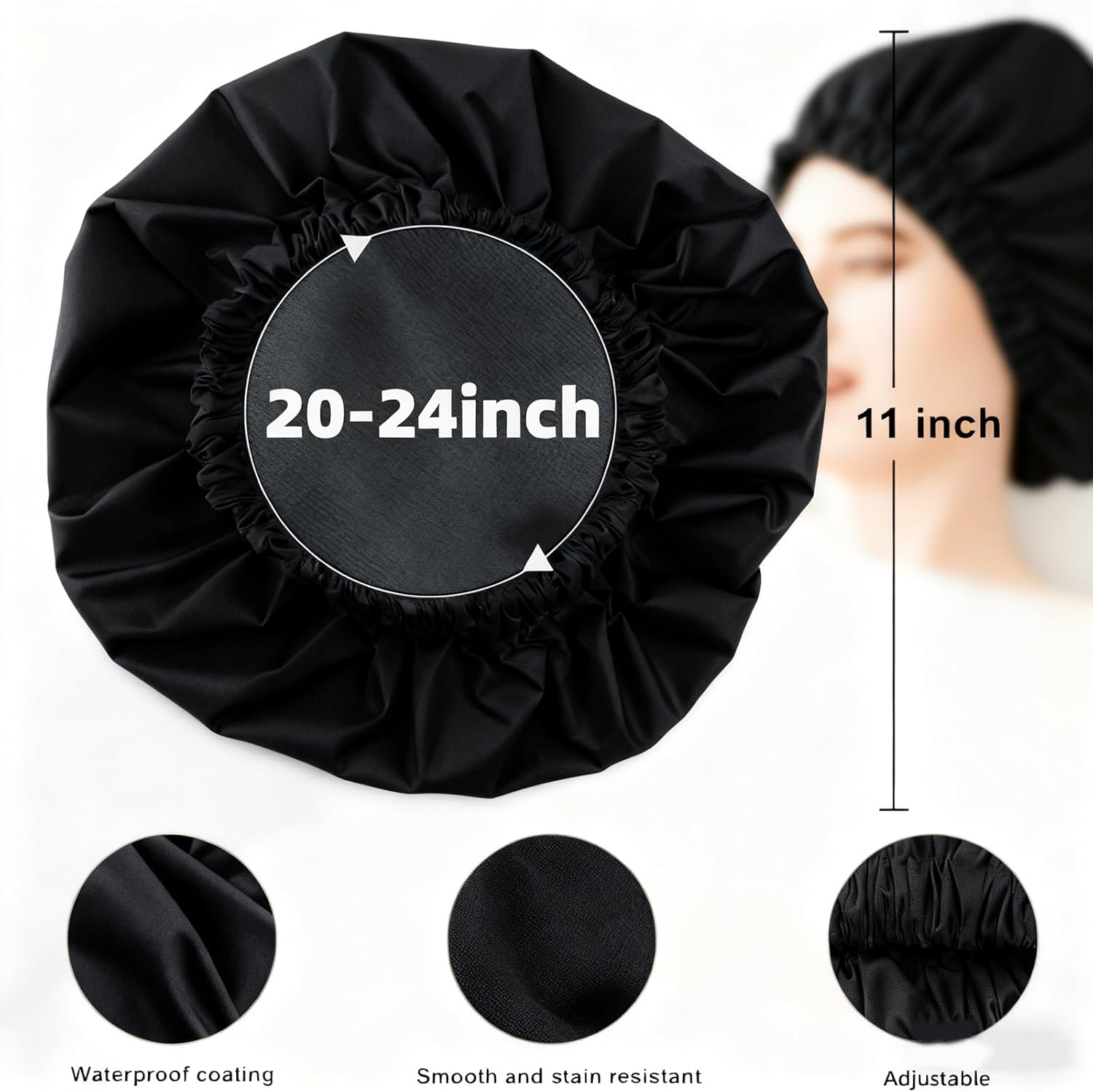 Suytvenxau Reusable Shower Cap for Women, Large Waterproof Shower Bonnet Washable Elastic Band Bath Hair Hat Shower Caps for Long Hair, Braids(Green) image number 3