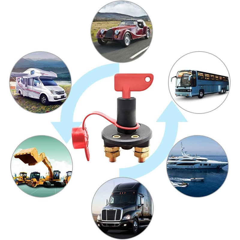 AIMALL 2PCS 12V 24V Battery Disconnect Isolator Kill Switch with Key, 400A Power Cut off for Car, Marine, Boat, Waterproof Cover, Anti-Theft Protection, 2.2"X2.2"X2.8"