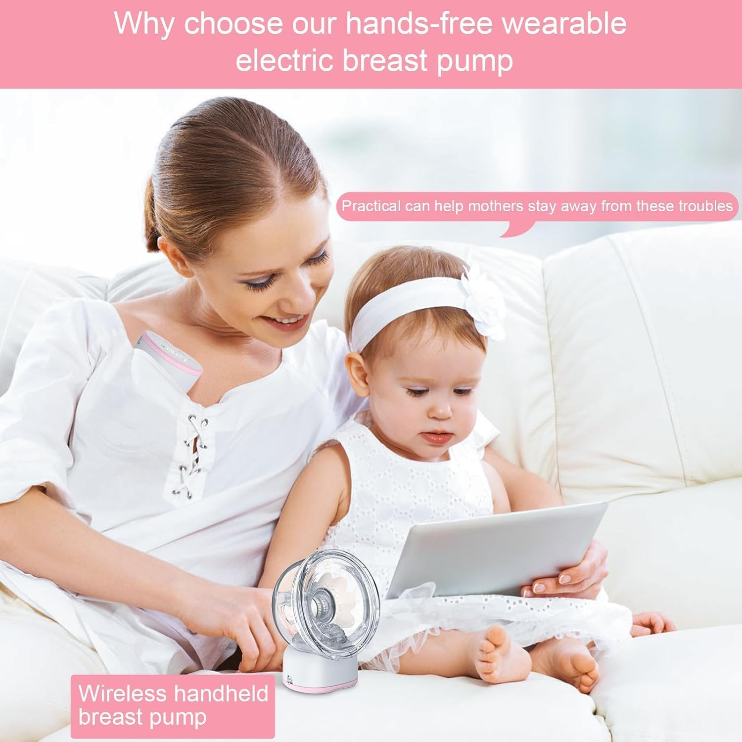 Breast Pump Hands-Free, Wearable & Portable Pump with Soft Doublefit Flange 24Mm, 3 Modes & 9 Levels Electric Breast Pump Portable for Easy Pumping, Smart Display (Pink, 2 Count) image number 4
