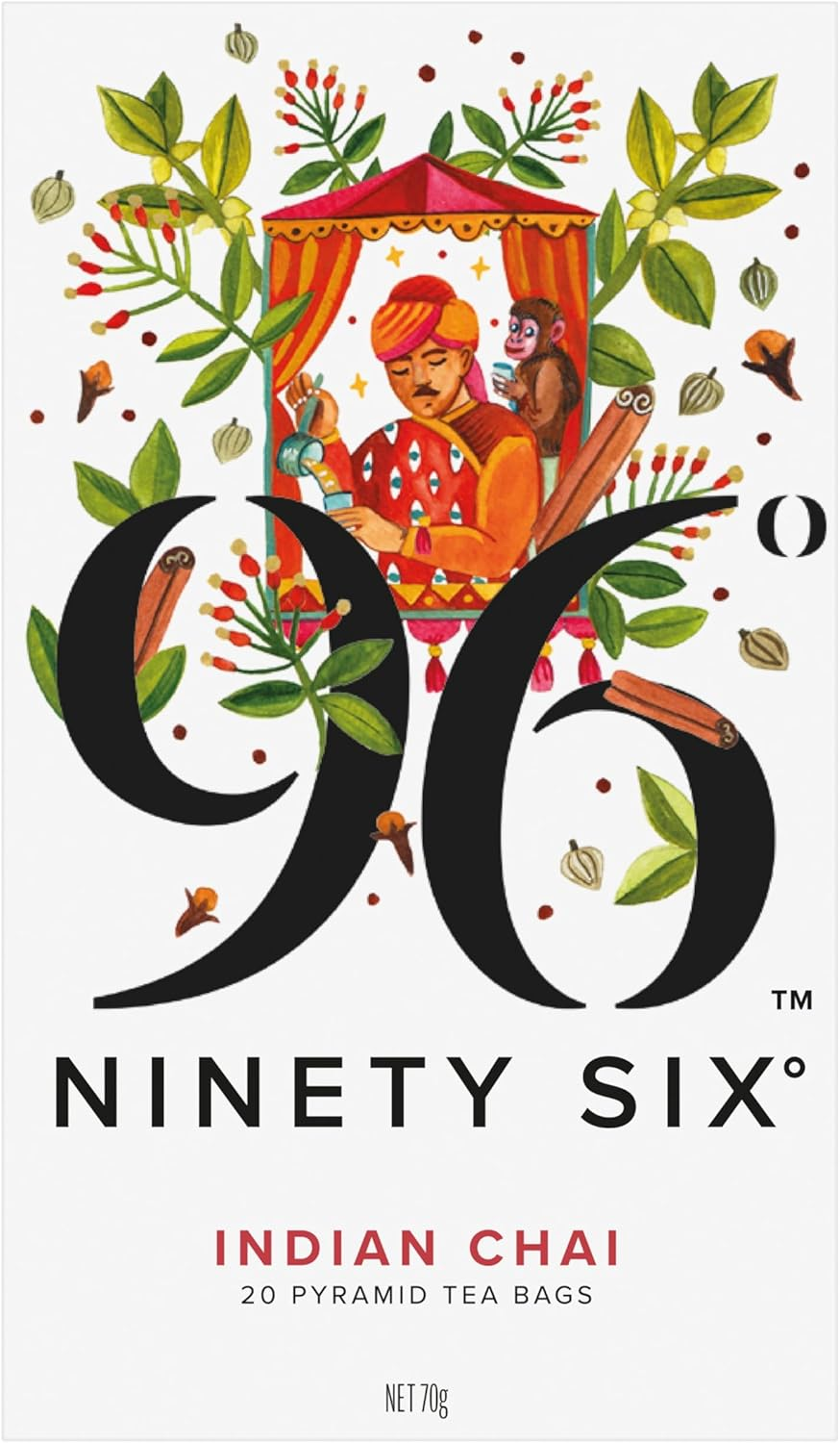 96&deg; Indian Chai - 20 Pyramid Tea Bags, Individually Wrapped, Strong, Spiced and Aromatic, Biodegradable Plant-Based Bags image number 1