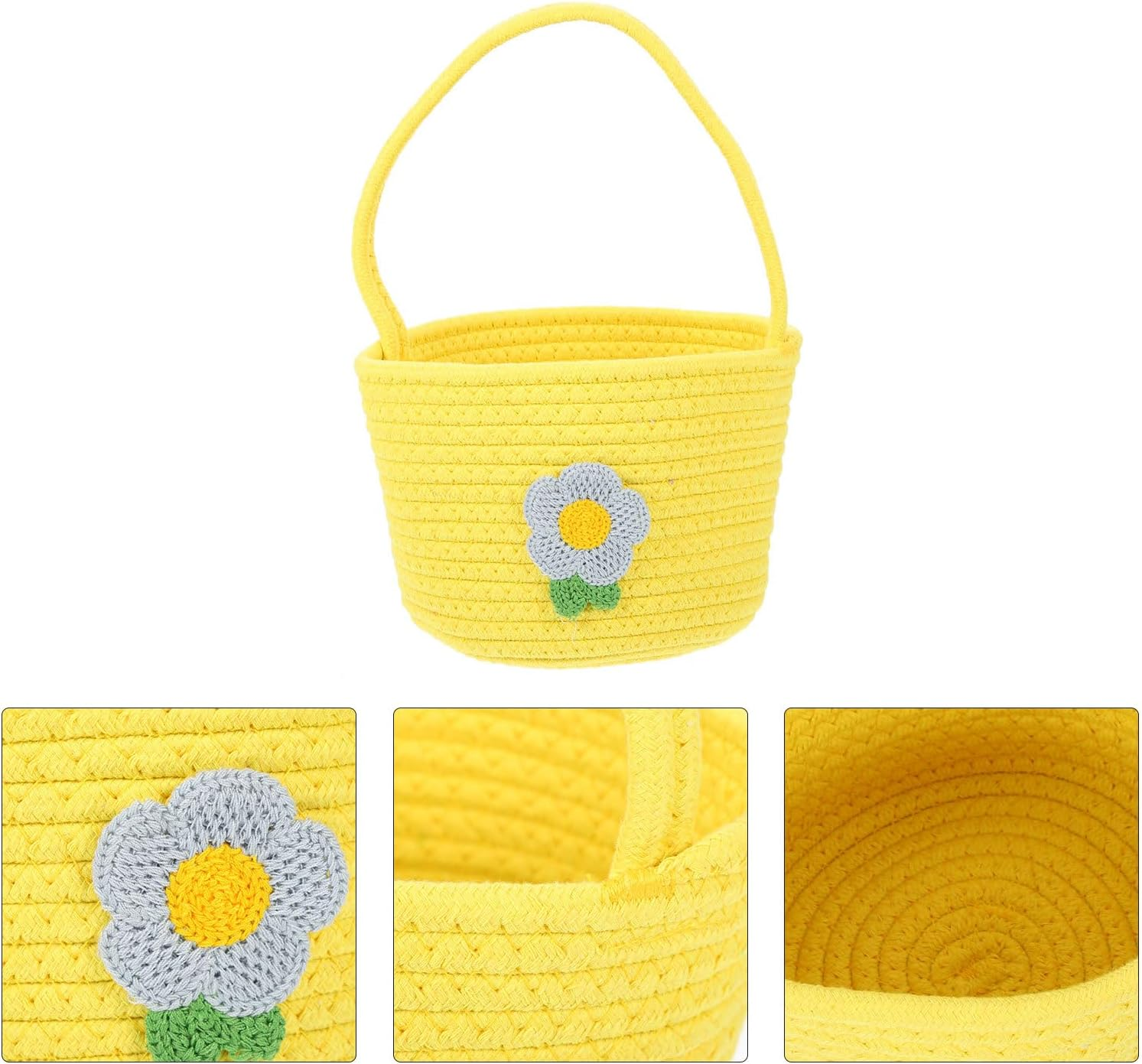 Holibanna Easter Baskets Small Knitted Cotton Rope Tote Bag Easter Eggs Bucket Picnic Basket Clothing Storage Basket for Days Decoration image number 2