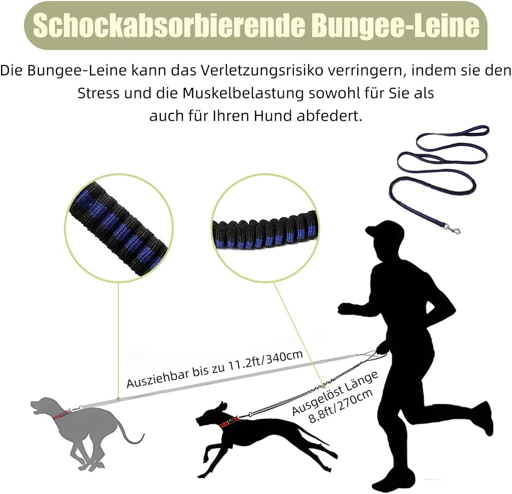 Mi Metty Dog Lead, 8 Ft Bungee Dog Lead with 2 Padded Handles, Strong Dog Lead, Dog Lead for Medium, Large Dogs (Black, 2 Pack, 8 Ft/2.5 M) image number 1