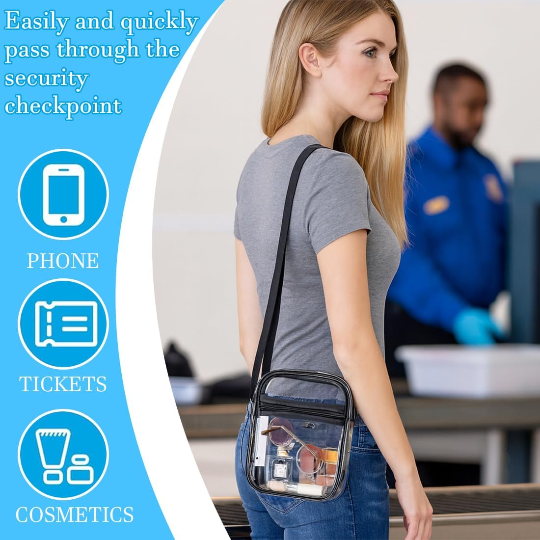 GXGM 1 X PVC Transparent Bag, with Adjustable Shoulder Strap, Stadium-Approved Transparent Bag for Concerts, Sporting Events, Large (Black) image number 1