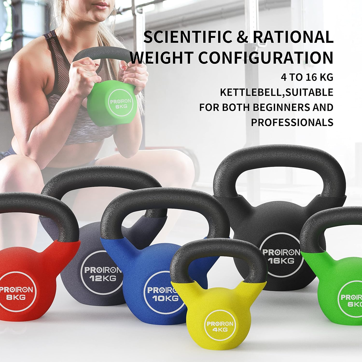 PROIRON Neoprene Coated Kettlebell Weights Solid Cast Iron Kettlebell, Strength Training Kettlebells for Weightlifting, Conditioning, Strength & Core Training in 4KG, 6KG, 8KG, 10KG, 12 KG, 14KG,16KG,20KG - C-8Kg image number 3