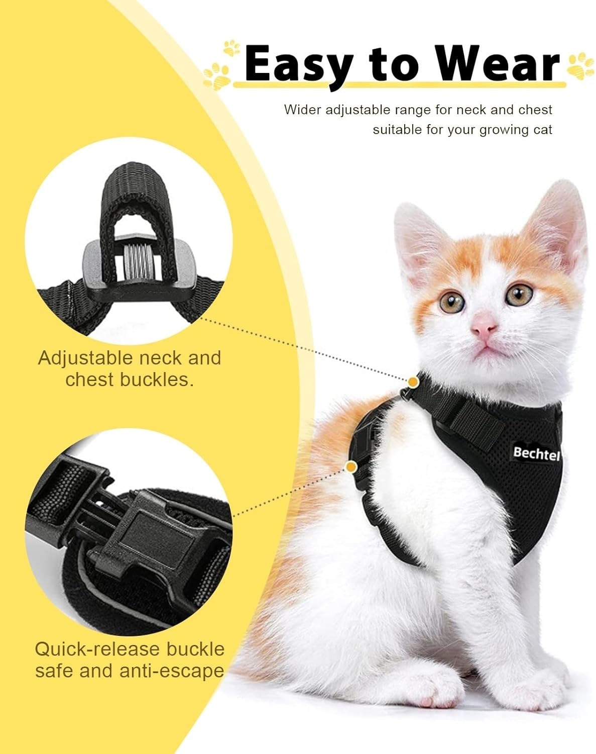 Escape-Proof Cat Harness & Leash Set, Adjustable Soft Vest with Reflective Trim for Outdoor Walking Safety (Durable Polyester) (S-Pink) image number 3