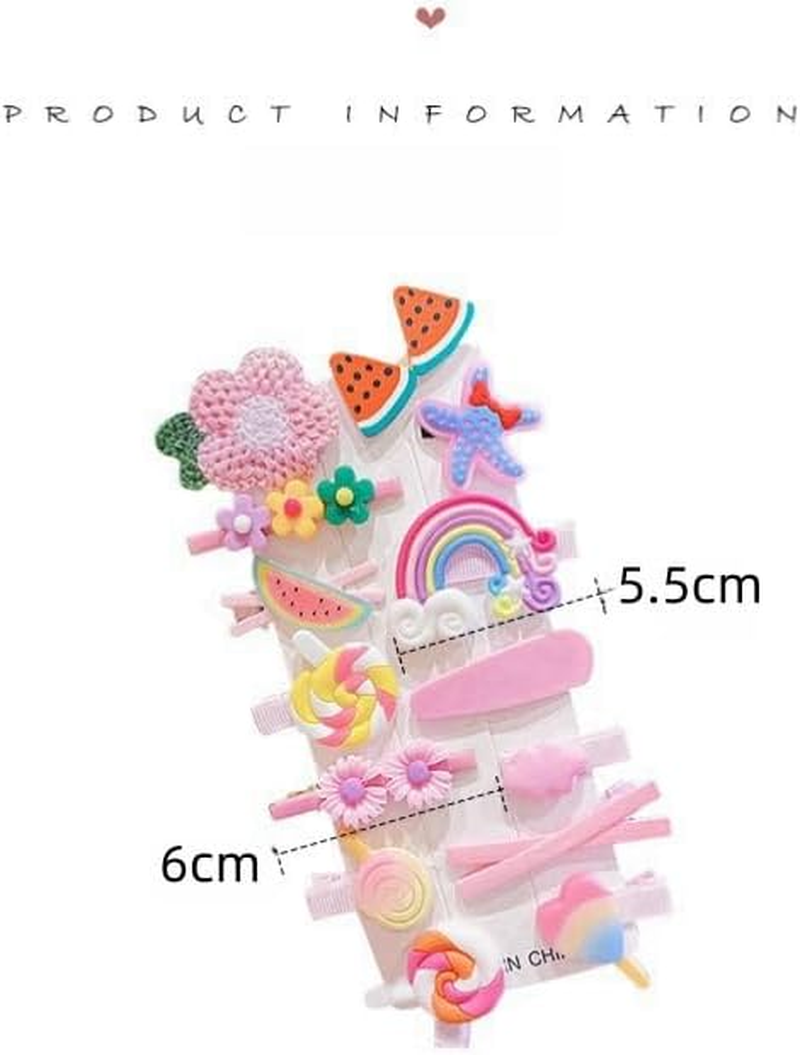 Baby Girls Hair Clips, 28Pcs Adorable Fun Hair Accessories Cute Flowers Fruit Candy Rainbow Mutil Color Dessert Patternsbarrettes for Kids Little Girls image number 5