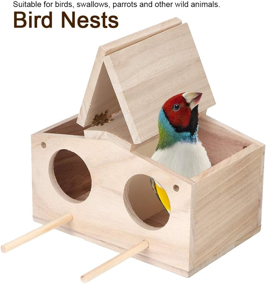 Bird Nests, Wooden Pet Bird Nests House Breeding Box Cage Birdhouse Accessories Artificial Birdnest Birdhouses Garden Nature Art Craft Home Decoration for Parrots Sw image number 3