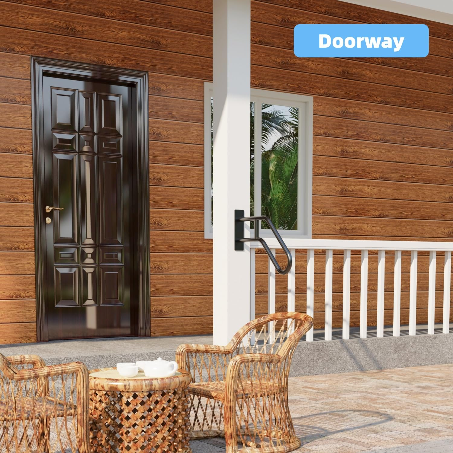 Handrails for Outdoor Steps Wall Mount, Railings for 1-3 Steps, U-Shaped Handrail with Matte Black Finished, Stair Handrails for Kids, Elderly, Pregnant Women, Disabled (26" Length, 1.25" Pipe)