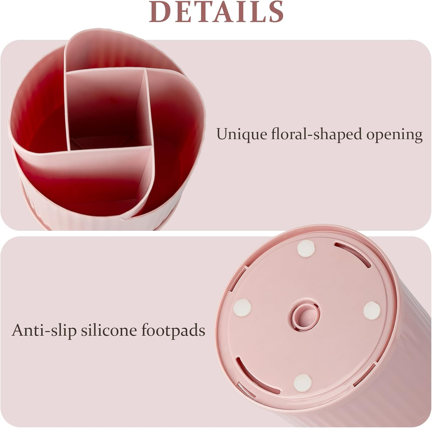 Anyoifax 360 Rotating Makeup Brush Holder Organizer 5 Slots Make up Brushes Cup Flower-Shaped Spinning Pen Holder for Vanity, Cosmetics, Lipsticks, Pink - Pink image number 6