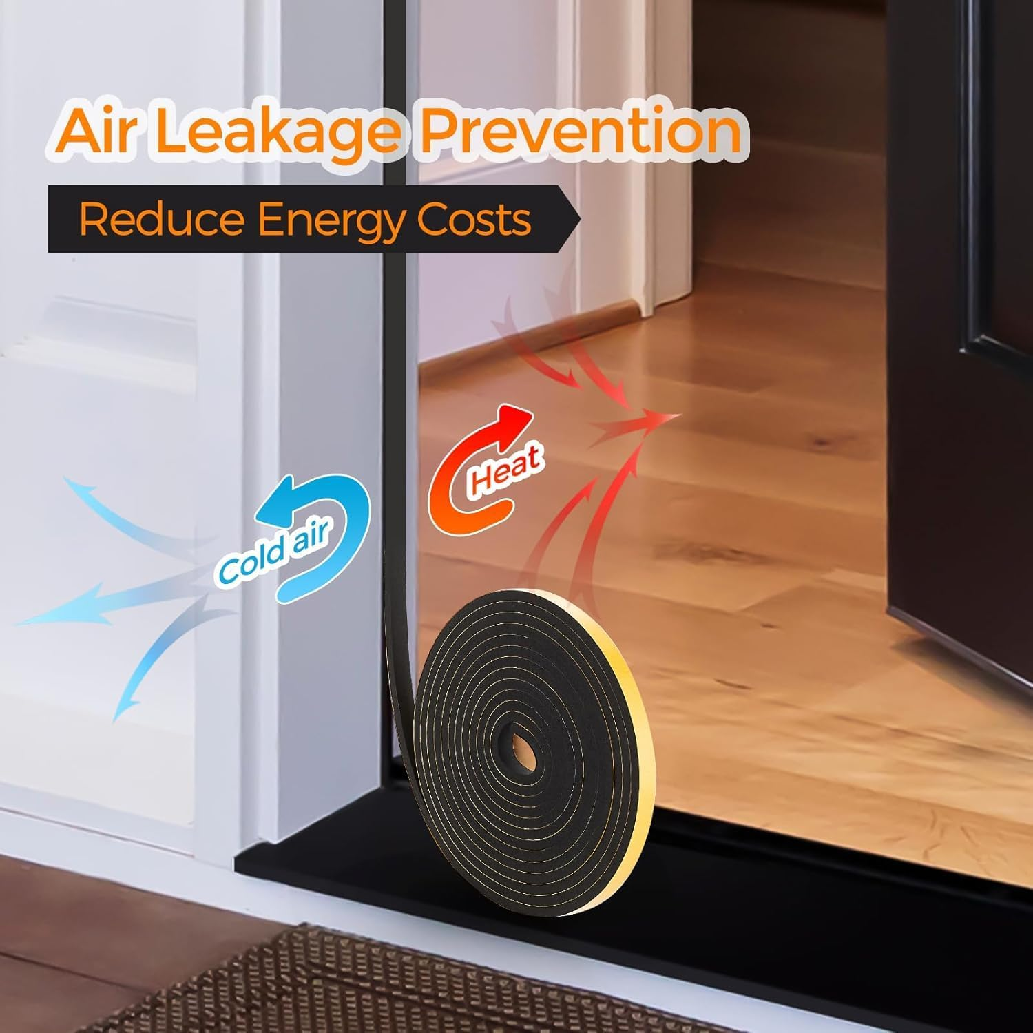 Foam Seal Tape 12Mm(W) X 1.5Mm(T), High Density Adhesive Foam Weather Strip Seal for Window and Door, 1 Rolls Total 10M, Black image number 5