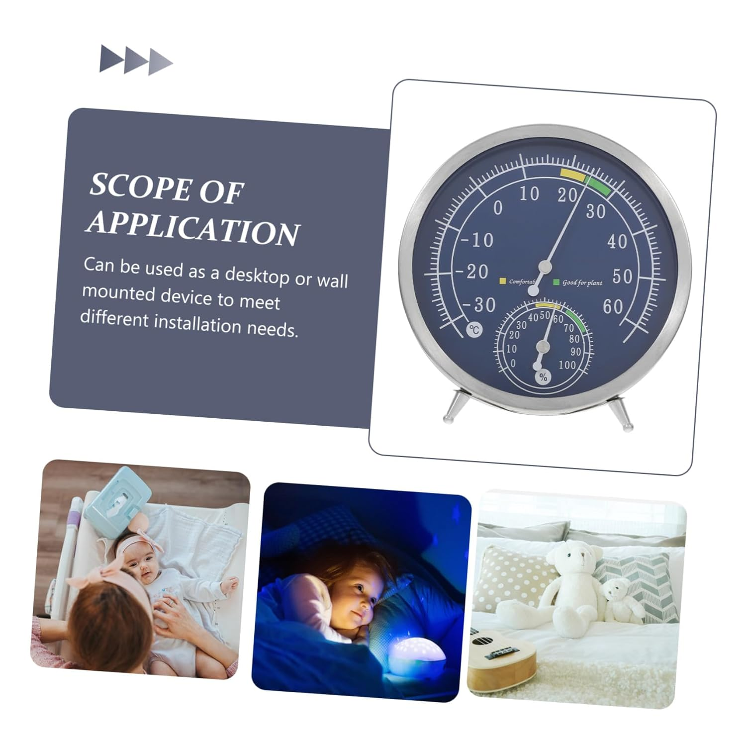 High Precision Stainless Steel Indoor Outdoor Thermometer Hygrometer with Pointer Type Display Temperature Humidity Gauge for Home Tabletop and Wall Mountable Sauna Accessories image number 6