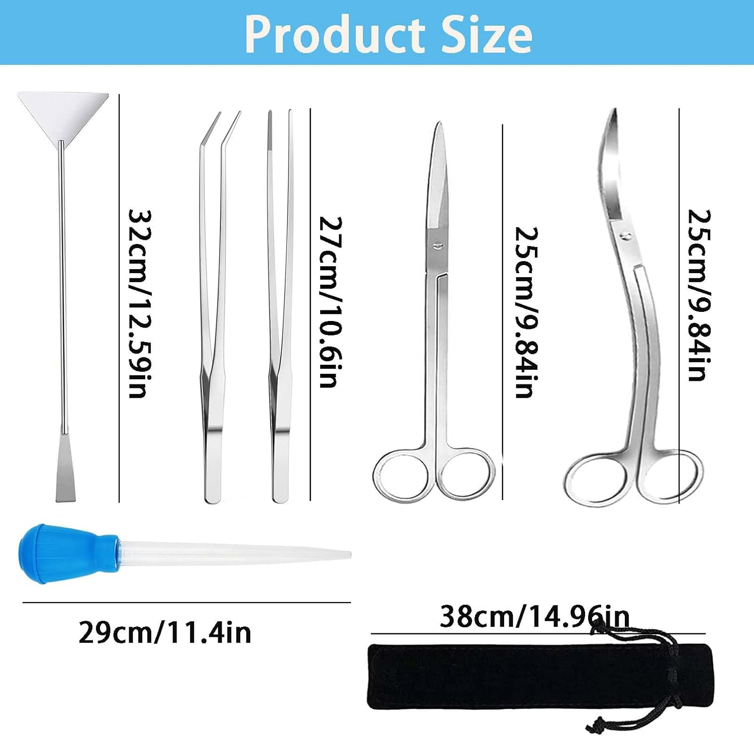 8 Pcs Aquascape Tools,Fish Tank Cleaning Kit,Aquarium Cleaning Tools Include Aquarium Long Tweezers,Fish Tank Siphon,Gloves and Storage Pouch for Aquariums Tank and Terrarium image number 3