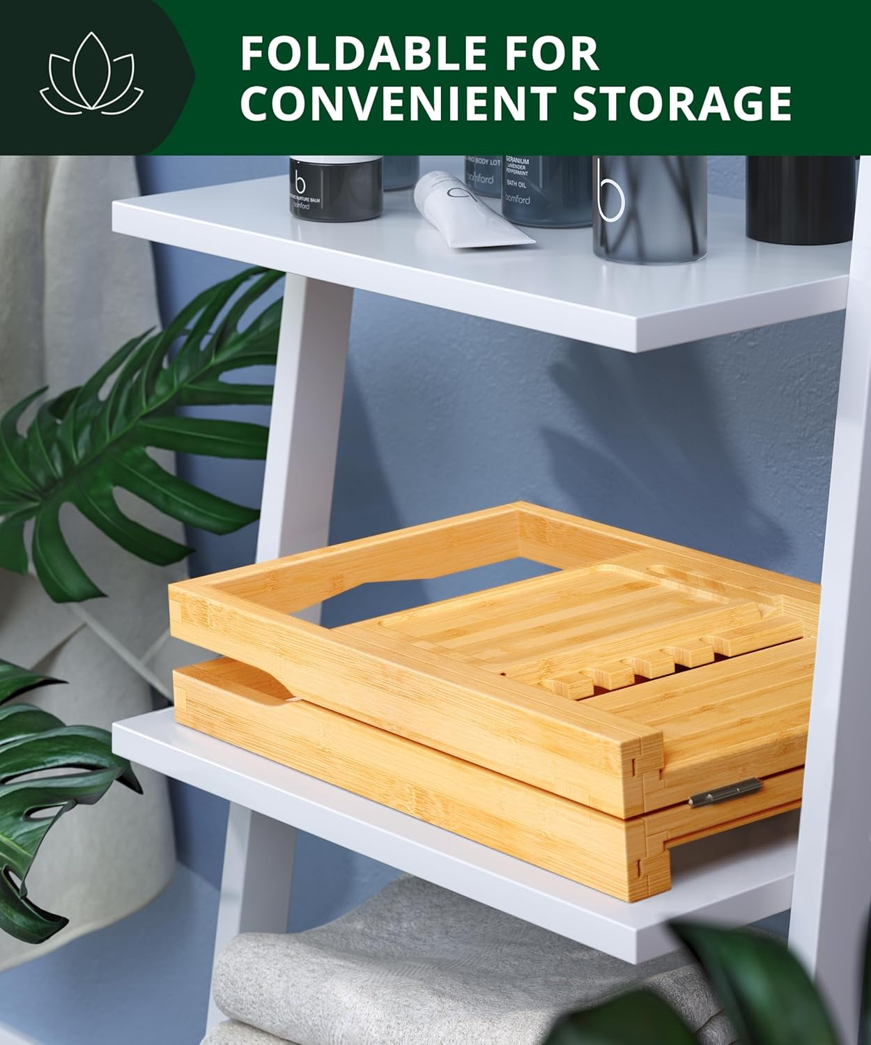 Royal Craft Wood Premium Foldable Bathtub Tray - Wood Bath Tray for Tub, Bamboo Shelf, Expandable Bath Table Trays, Bathtub & Bathroom Accessories for New Home & Mothers Day & Birthday Gifts for Mom - Gray (Classic) image number 6