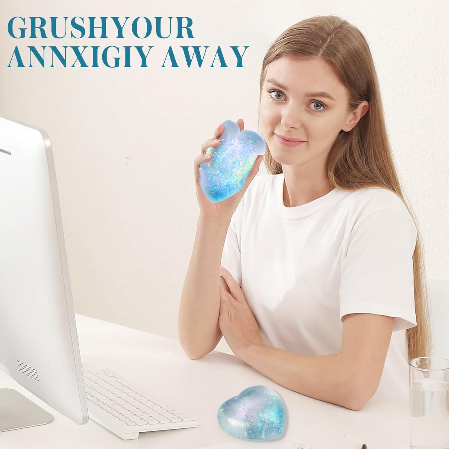 Heart Shape Stress Balls for Adult and Kids (Blue), Sugar Ball, Sensory Squishy Toys, Sugar Ball Fidget Toys, Love Shape Squishy Ball Squeeze Toy for Stress Relieve, Heart Stress Toys for Party Favors image number 2