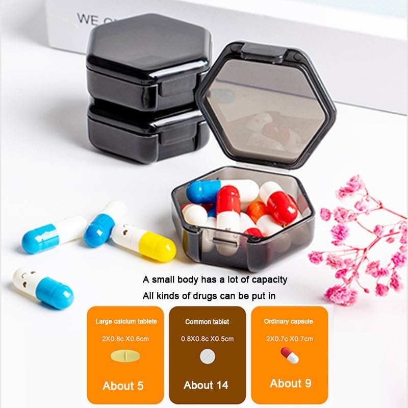 3 Packs Small Pill Organizer, Travel Pill Container Mini Pocket Pill Organizer Daily Single Pill Containers Portable Medicine Holder for Purse Vitamin Fish Oil Supplements (Black) image number 6