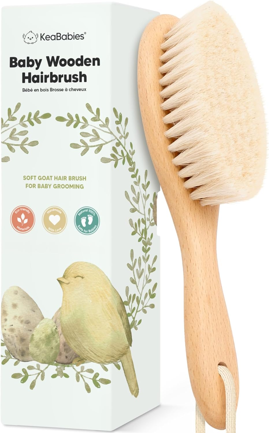 Wooden Baby Hair Brush - Cradle Cap Baby Brush with Soft Goat Bristles, Perfect Gentle Scalp Newborn Comb for Infant, Girls, Boys, Bath Essentials (Walnut, Oval) - Golden Oak image number 6