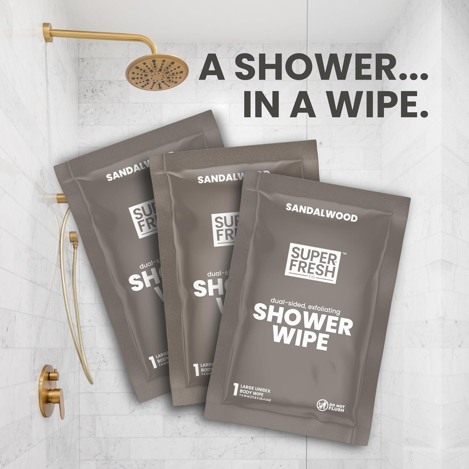 Super Fresh Shower Wipes Large Sandalwood Body Wipes for No Rinse Bathing Personal Hygiene Gym Travel or Camping Enriched with Aloe and Vitamin E 10 Individually Wrapped Disposable Sheets image number 6