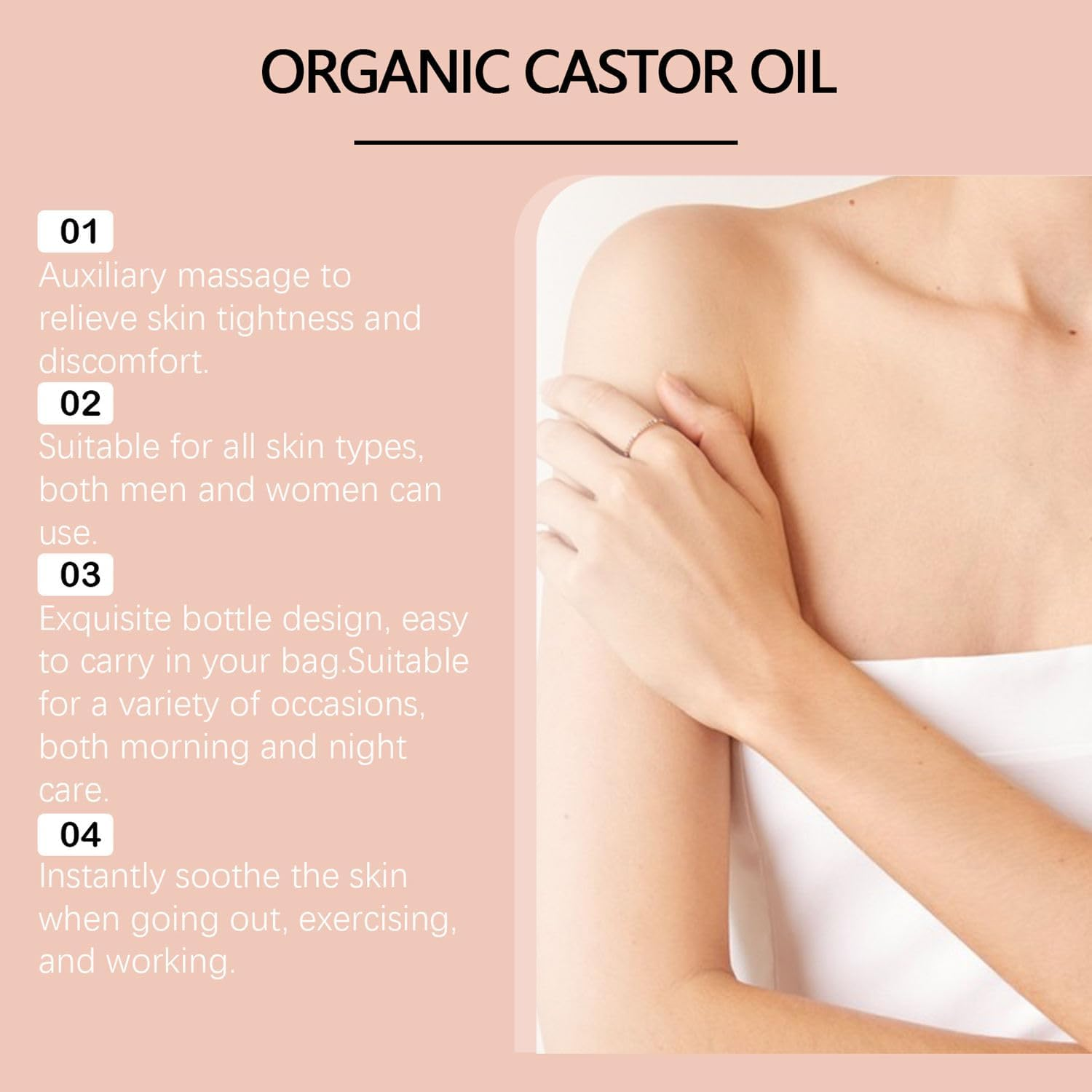 Organic Castor Oil with Rose Quartz Roller, Natural Ingredients, Gently Nourishes Skin, Suitable for All Skin Types (2) image number 3
